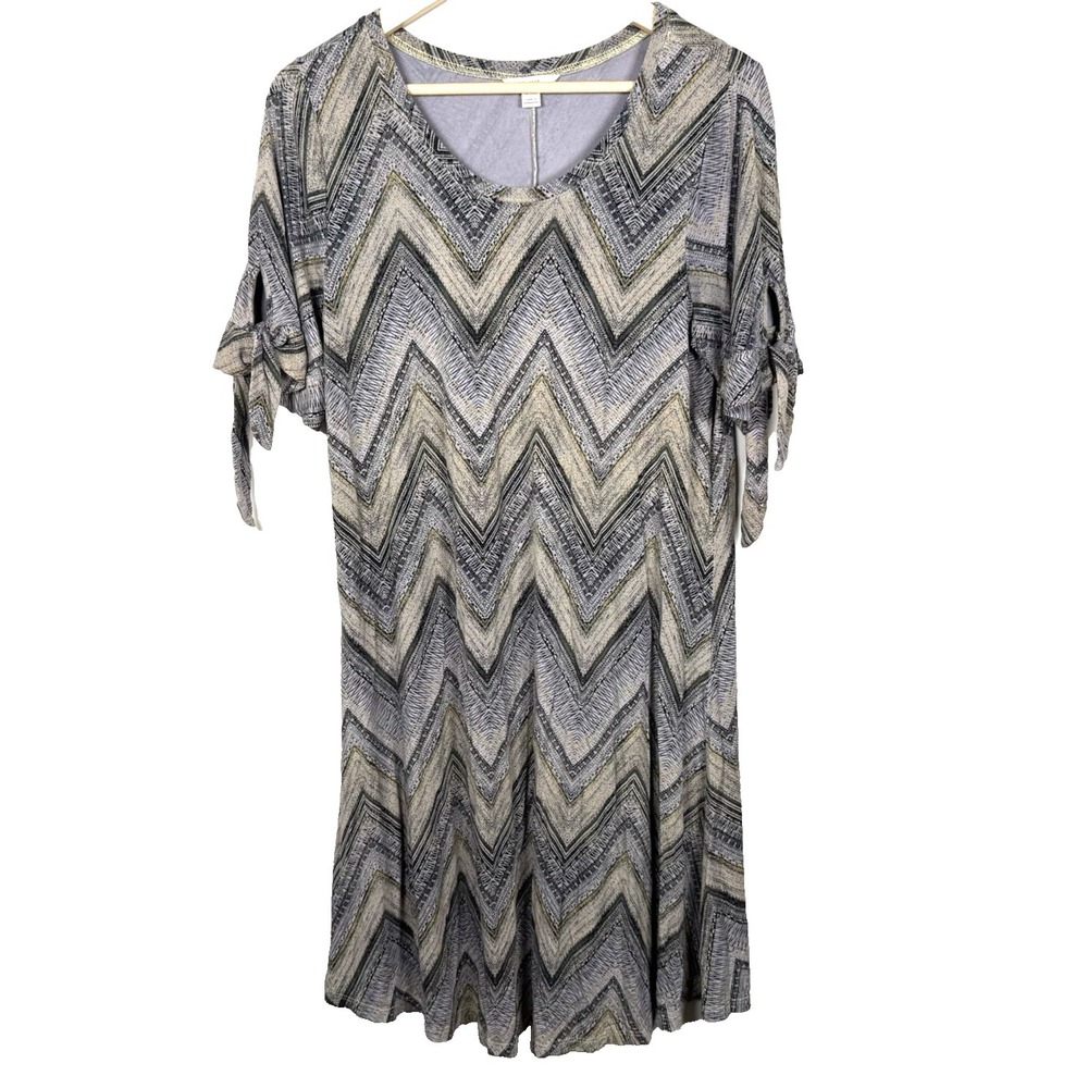 CATO Womens Midi Dress Short Sleeve ZigZag Neutral Stretch Prairie Lagen 14W 16W